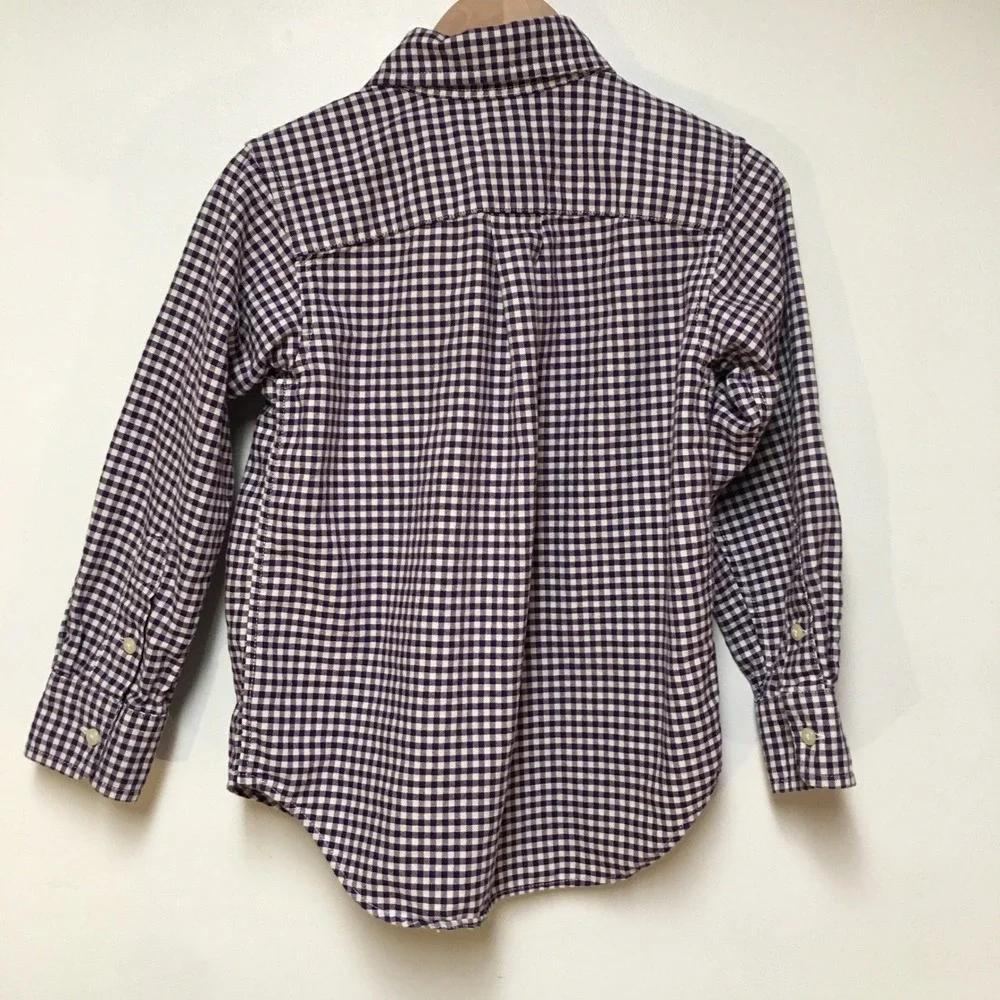 Ralph Lauren Button Down Shirt Boys 4/4T Purple Gingham Long Sleeve Pony Logo